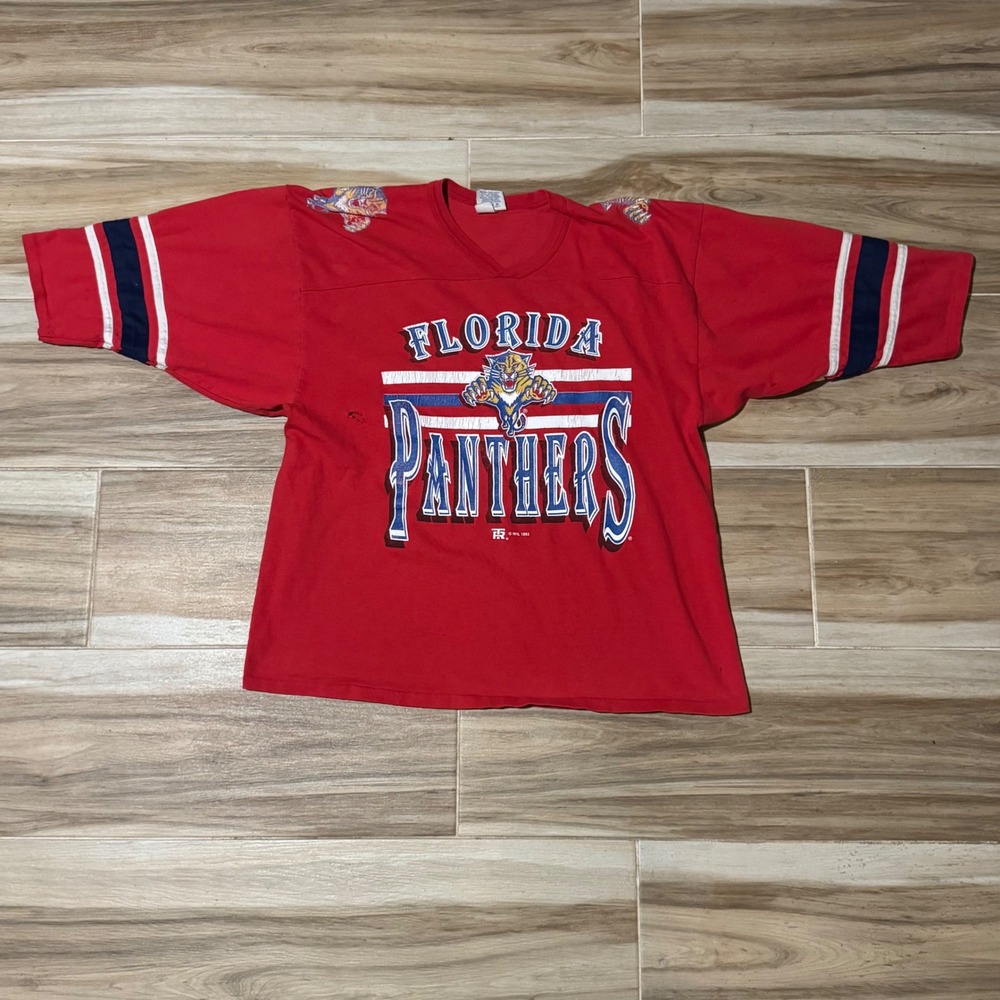 Vintage 1993 Florida Panthers NHL Team Rated T-Shirt Red XL Single Stitch USA